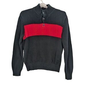 Vintage Mock Neck Chunky Knit Sweater Men Size M Henley Colorblock Classic Cozy